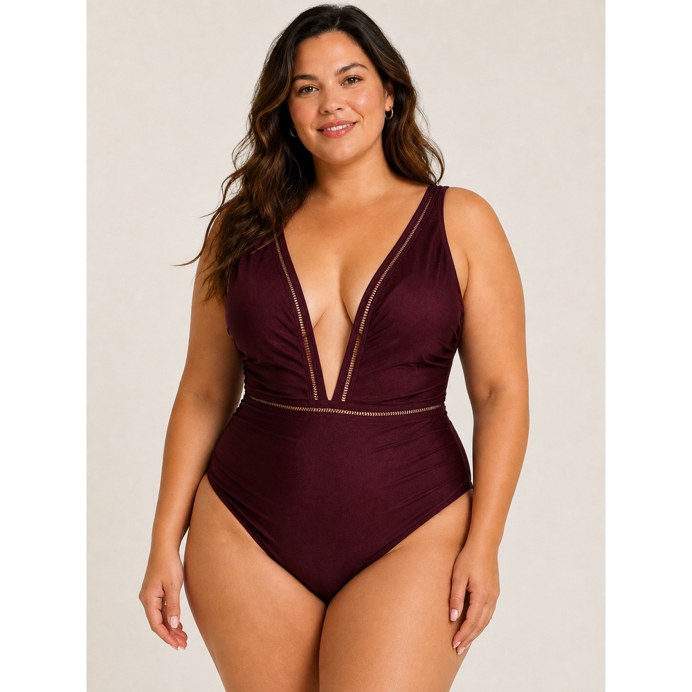 Ted Baker One Piece Pointelle Deep V Swimsuit Starza Chic Resort 10 Maroon